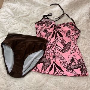 Pink and Brown Floral Tankini Set